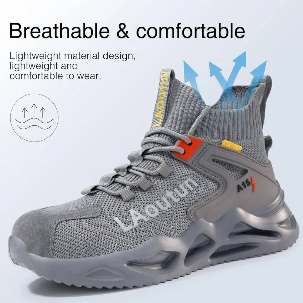 Men's Brown Lightweight Comfortable Safety Shoes Puncture Resistant Work Shoes